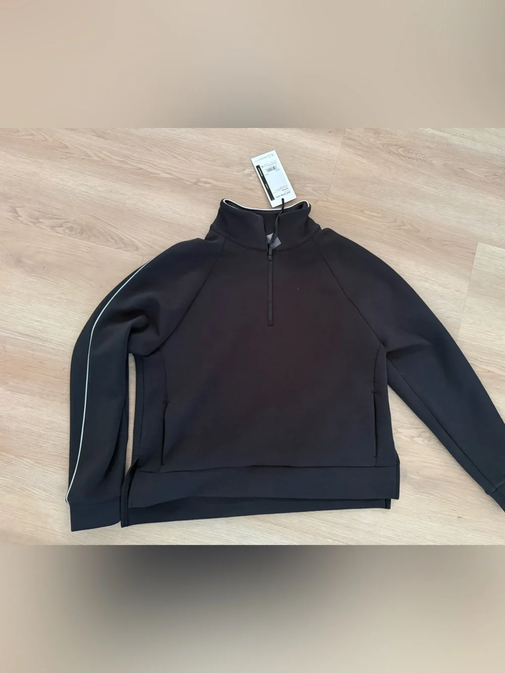 CALIA by Carrie Underwood Black Quarter‑Zip Pullover with White Piping
